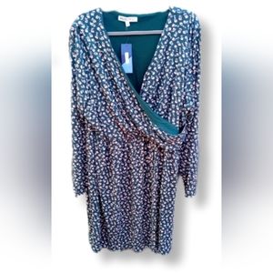 Meri Skye- Green Floral Faux Wrap Dress- 3X- NWT